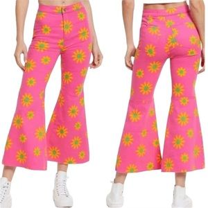 Free People Pink Floral Flare Jeans